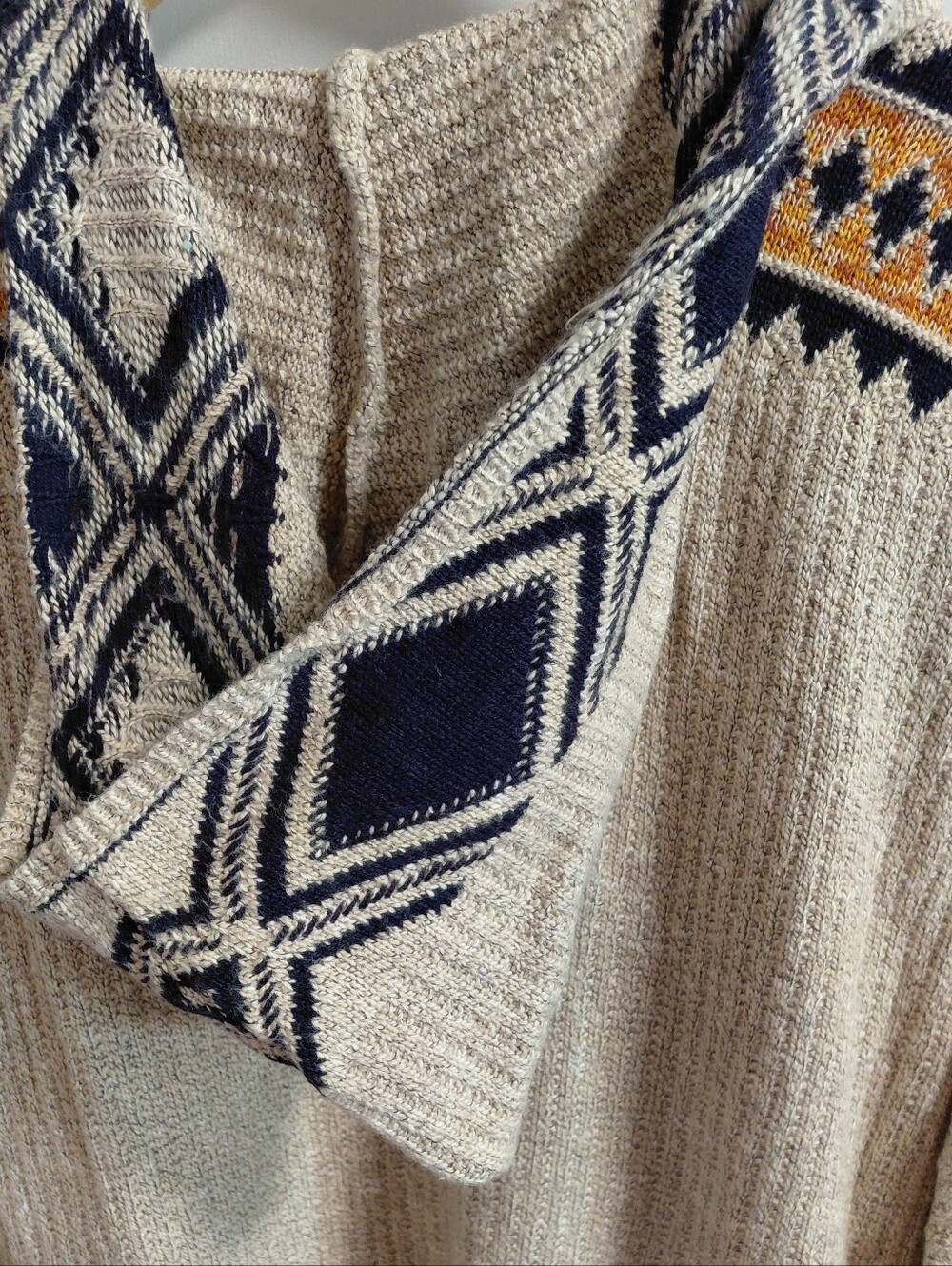 Lucky Brand Yellow Cream Knit Open Front Aztec-Pattern Cardigan Sweater W/Hood - Picture 10 of 11
